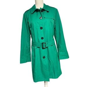 Lands End Green Belted Button DownTrench Coat Women's Large 14/16 Petite